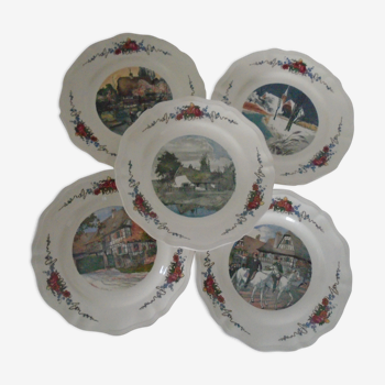 Set de 5 assiettes Obernai Loux Sarreguemines faîence ancienne