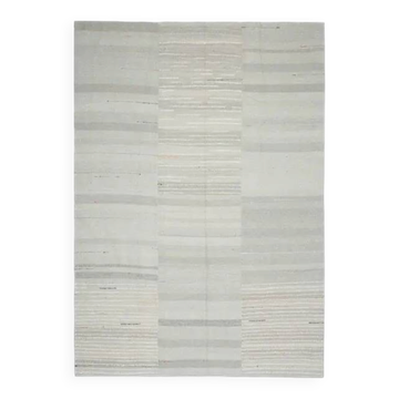 1970s Vintage Turkish Hand-Knotted Wool Cotton Gray Area Rug 255x359
