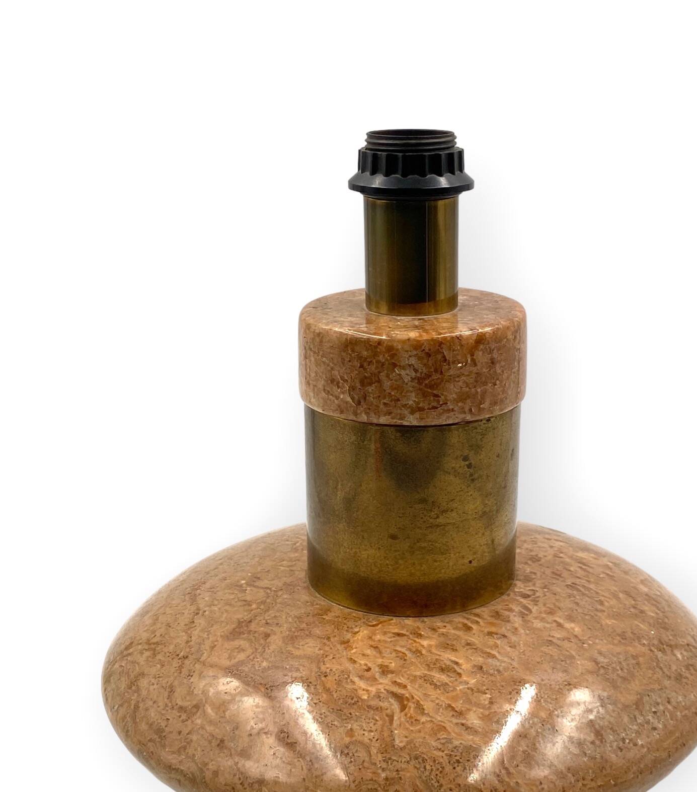 Hollywood regency pink granite and brass table lamp base, Italy 1970 ca.