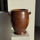 Very large glazed brown terracotta pot with two handles H41 D30