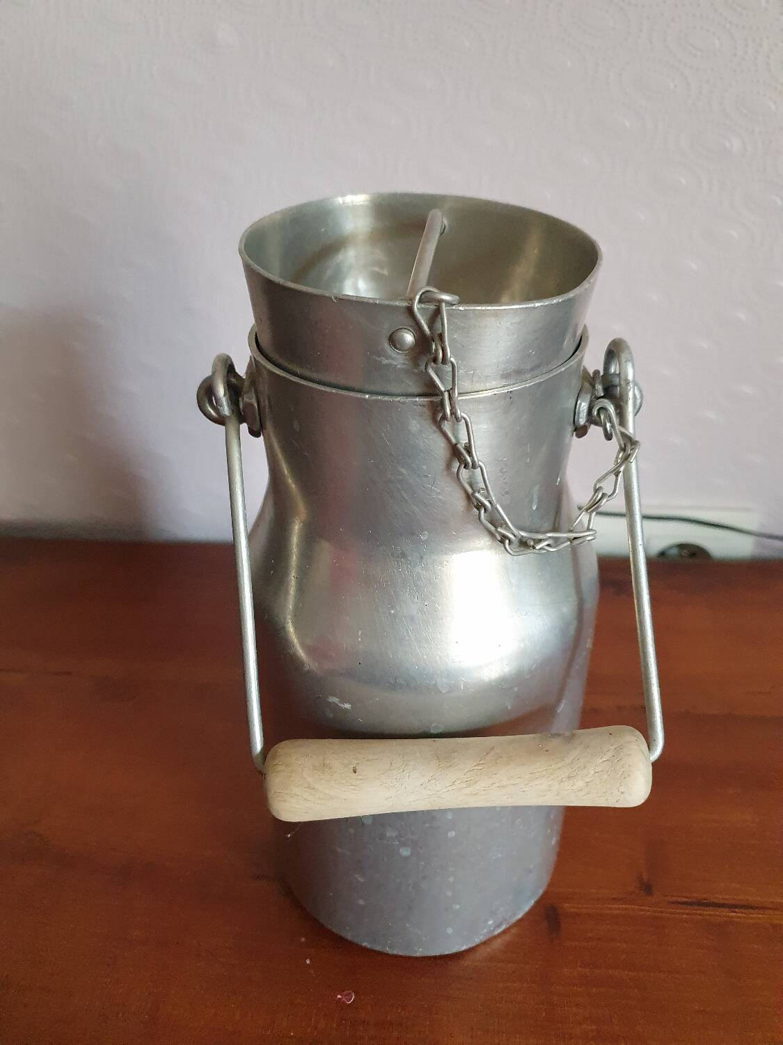Vintage complete aluminum milk jug milk can
