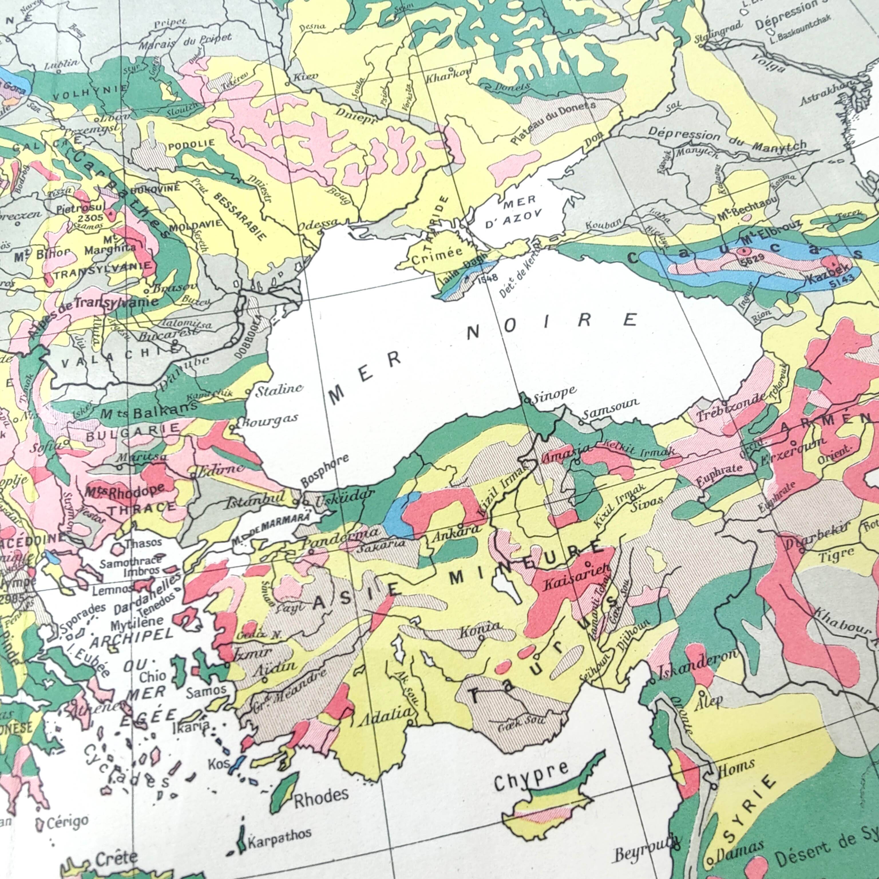 Carte ancienne Europe 43x43cm de 1950