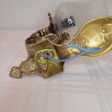 Pair of golden brass and engraved glass wall lights