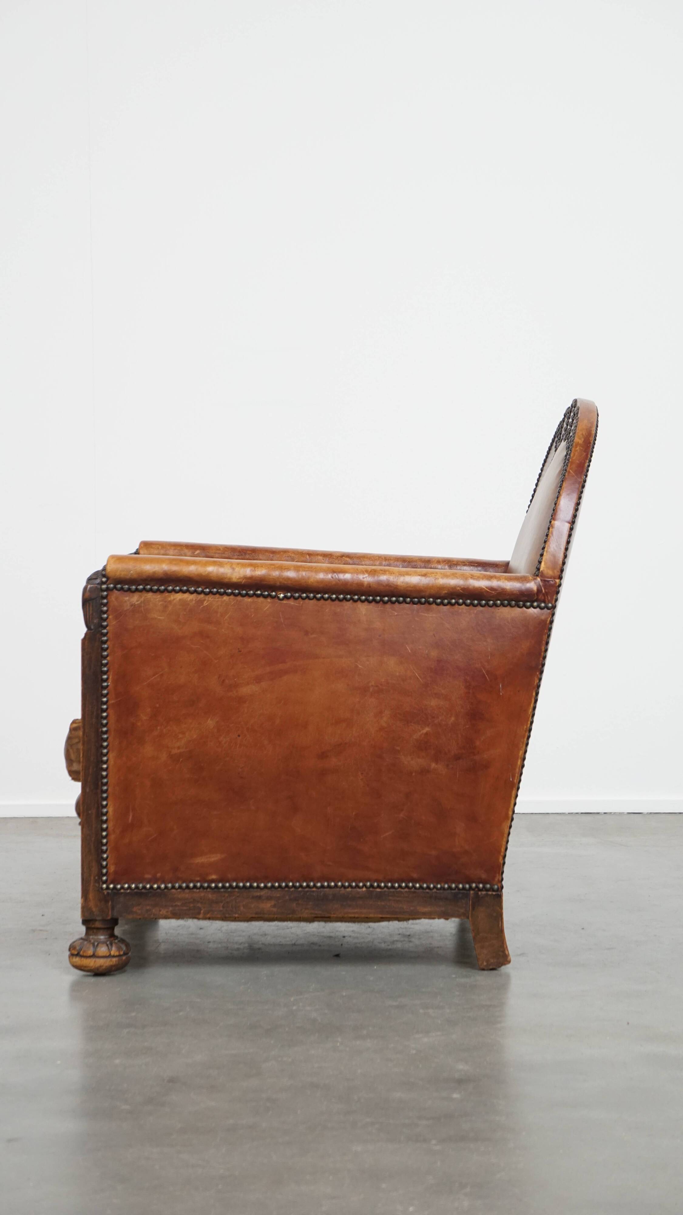 Fauteuil Art Déco en cuir de mouton