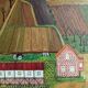 Mid-Century Modern "The Working Farm" Vintage Naïve Style Landscape Oil Painting, Framed