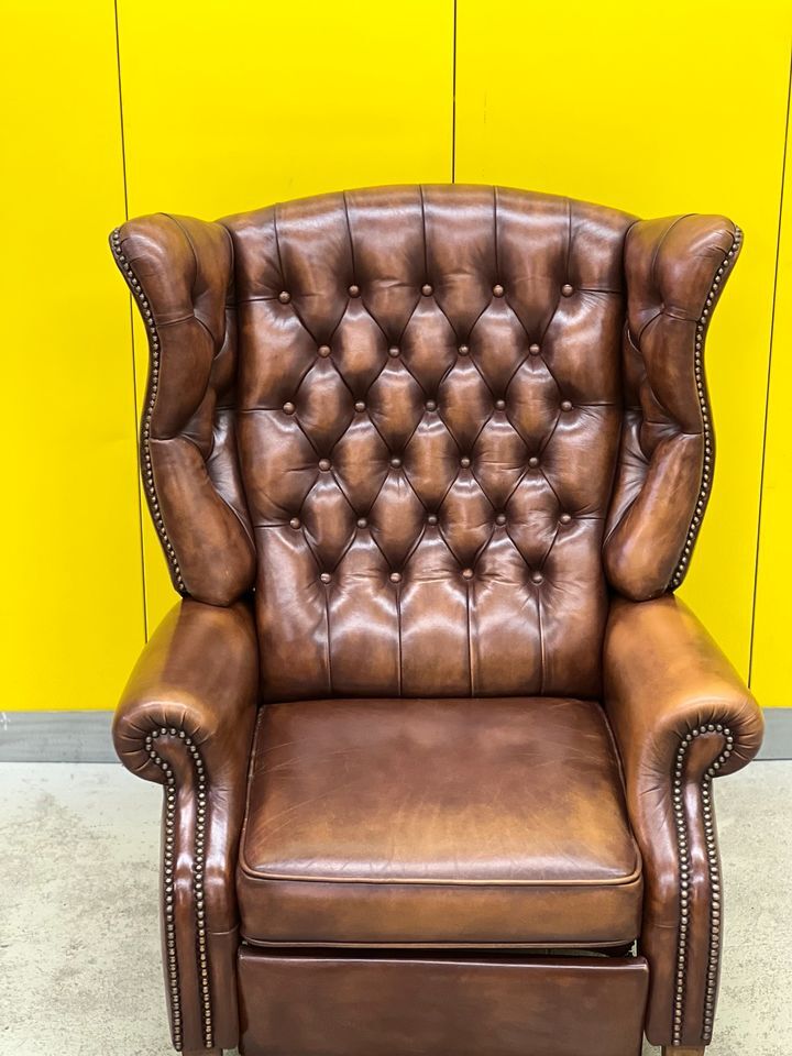 Fauteuil inclinable chesterfield vintage fait main marron