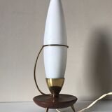 Lamp tripod teak and opaline 1960