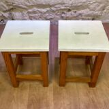 Pair of square-seat pine stools