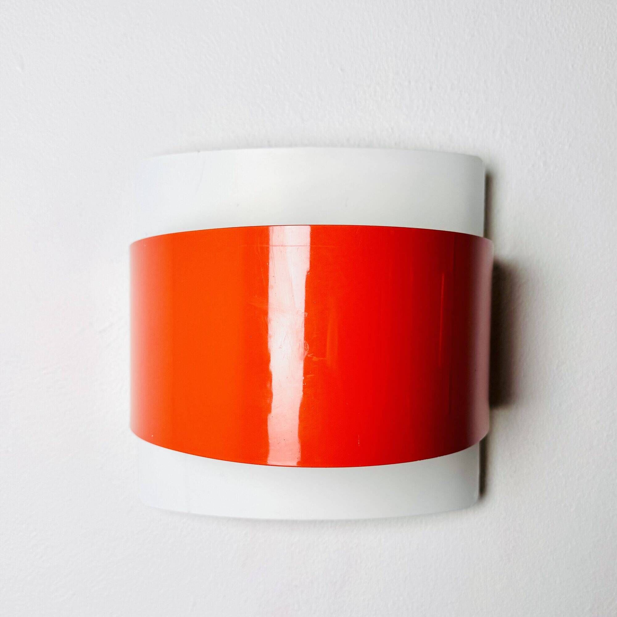 Curved Wall Lamps In Red And White By Peter Celsing For Falkenbergs Belysning, Sweden 1960S
