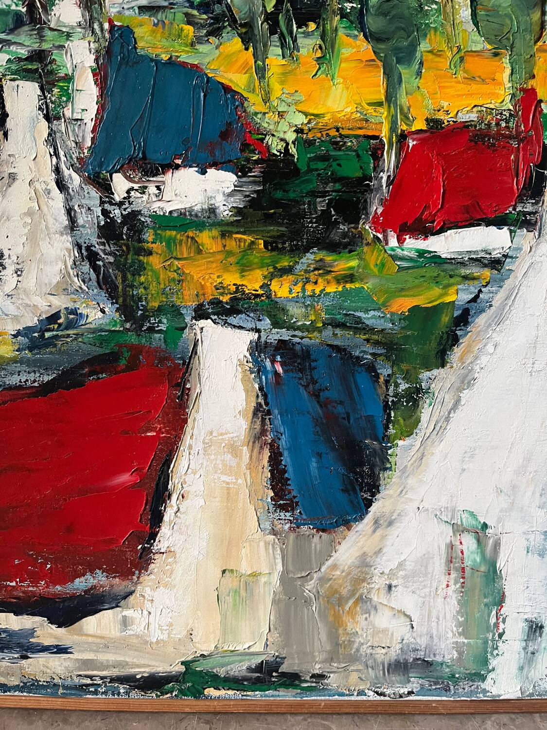 The colored roofs, knife technique, signed