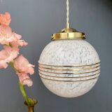 Vintage white Clichy glass globe pendant light