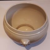 Large covered two-tone ceramic soup bowl with "lion's head" handles
