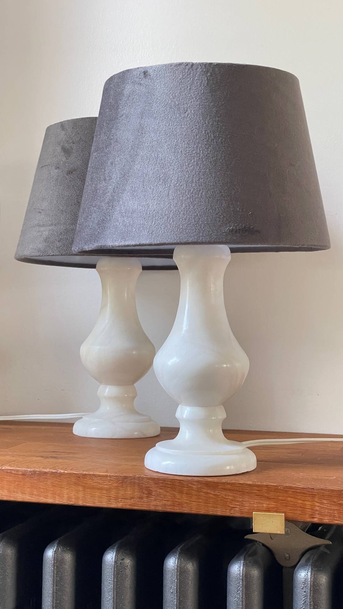 Paire lampes albâtre vintage