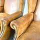 Set of two sheep leather wingback armchairs Delft