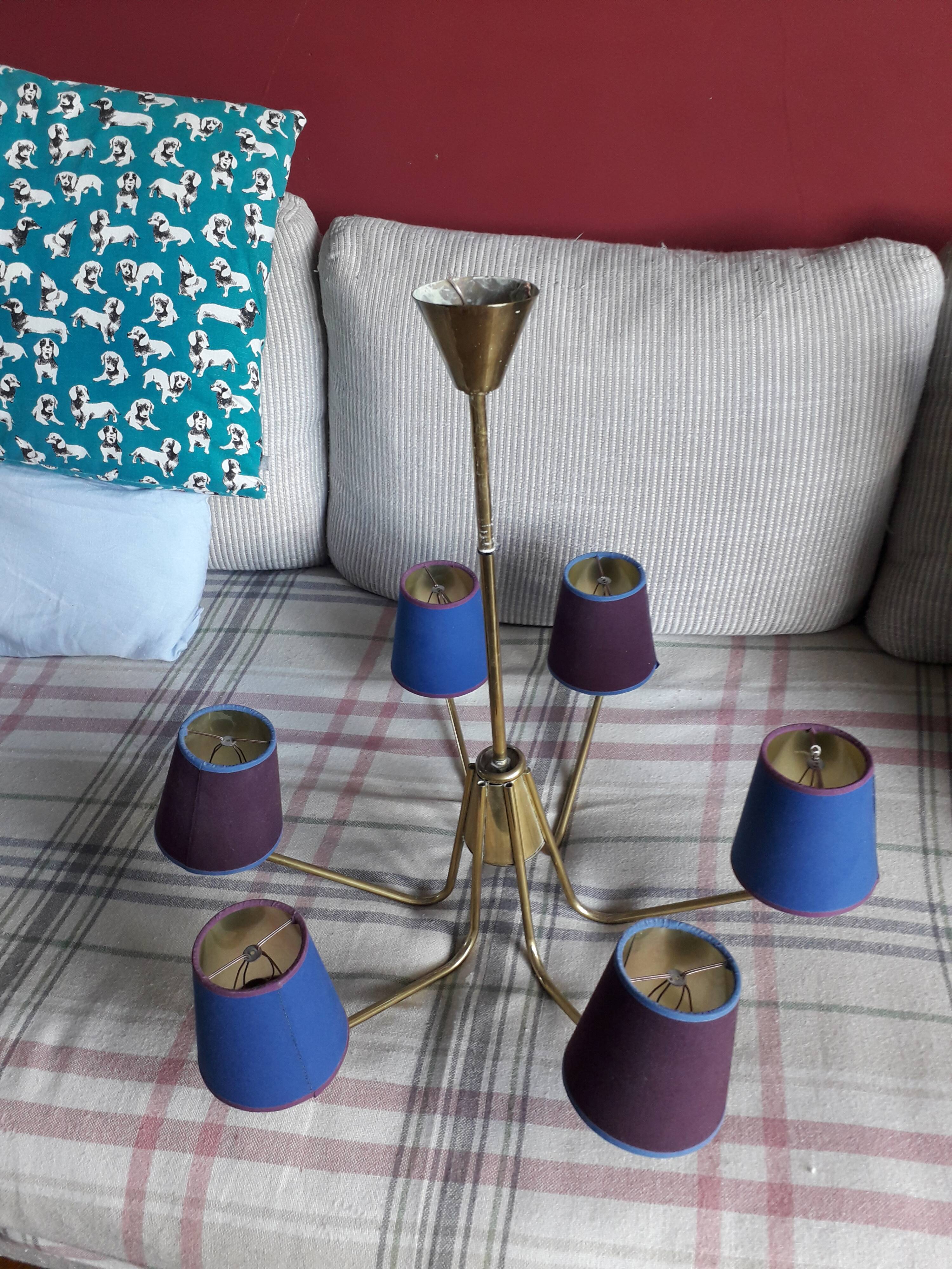 Vintage Scandinavian luminaire with 6 branches