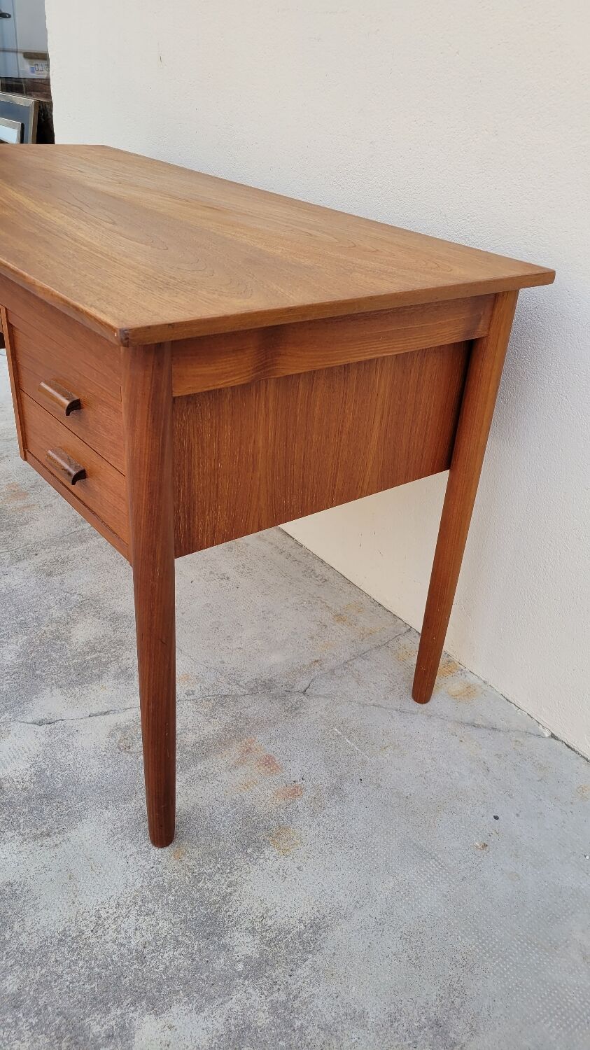 Danish Scandinavian desk in vintage teak 5 drawers, 1950s