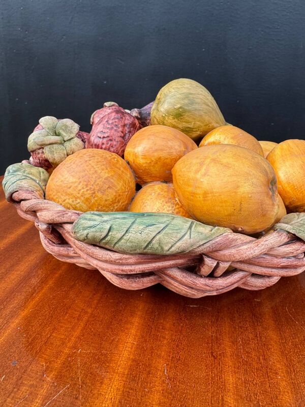 Corbeille à fruits trompe l’œil, Portugal années 70