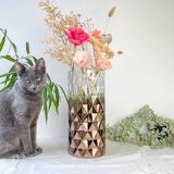 Vintage glass vase with geometric pattern in rose gold gradient