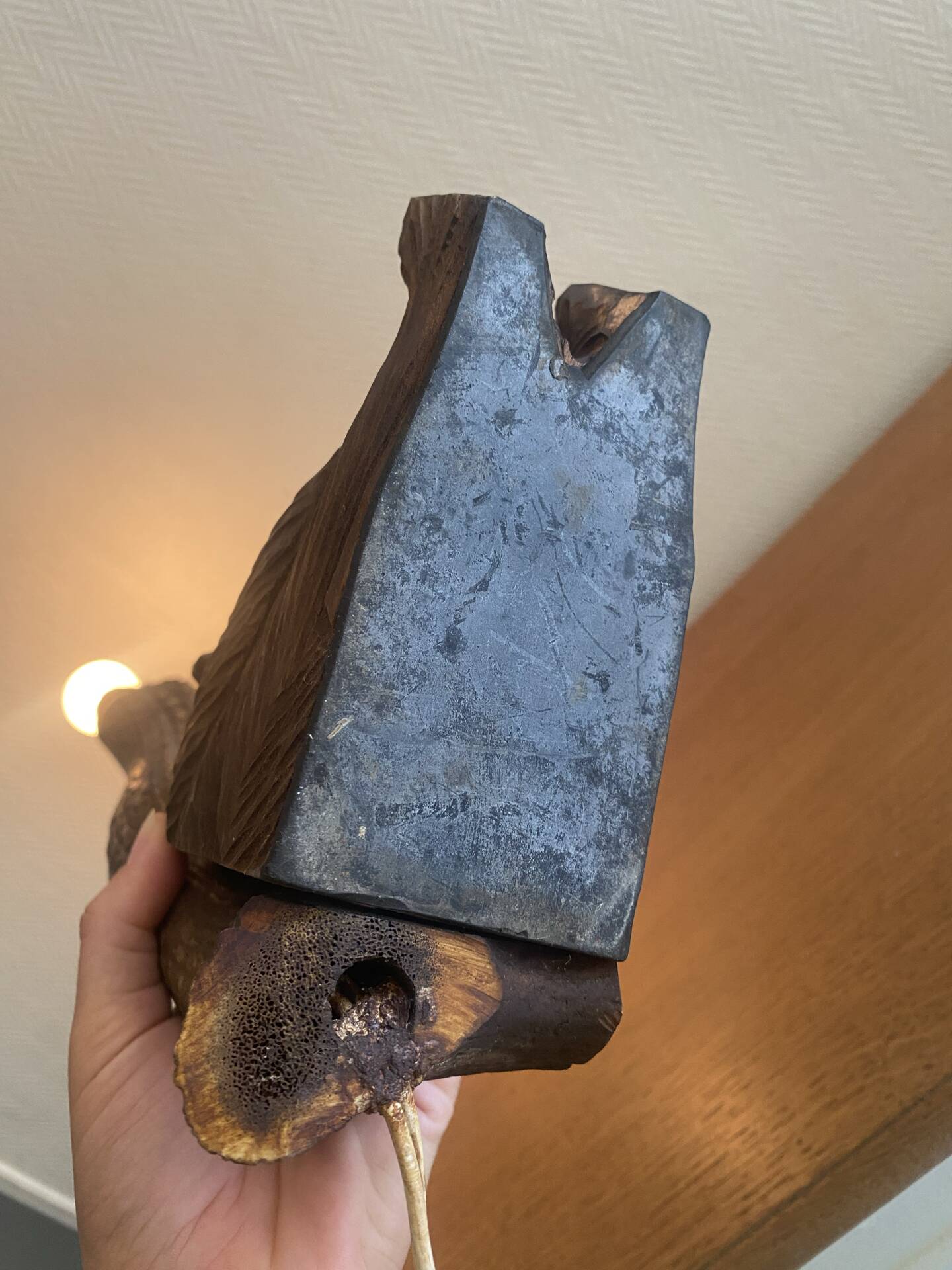 Art Deco carved wooden lamp base bear