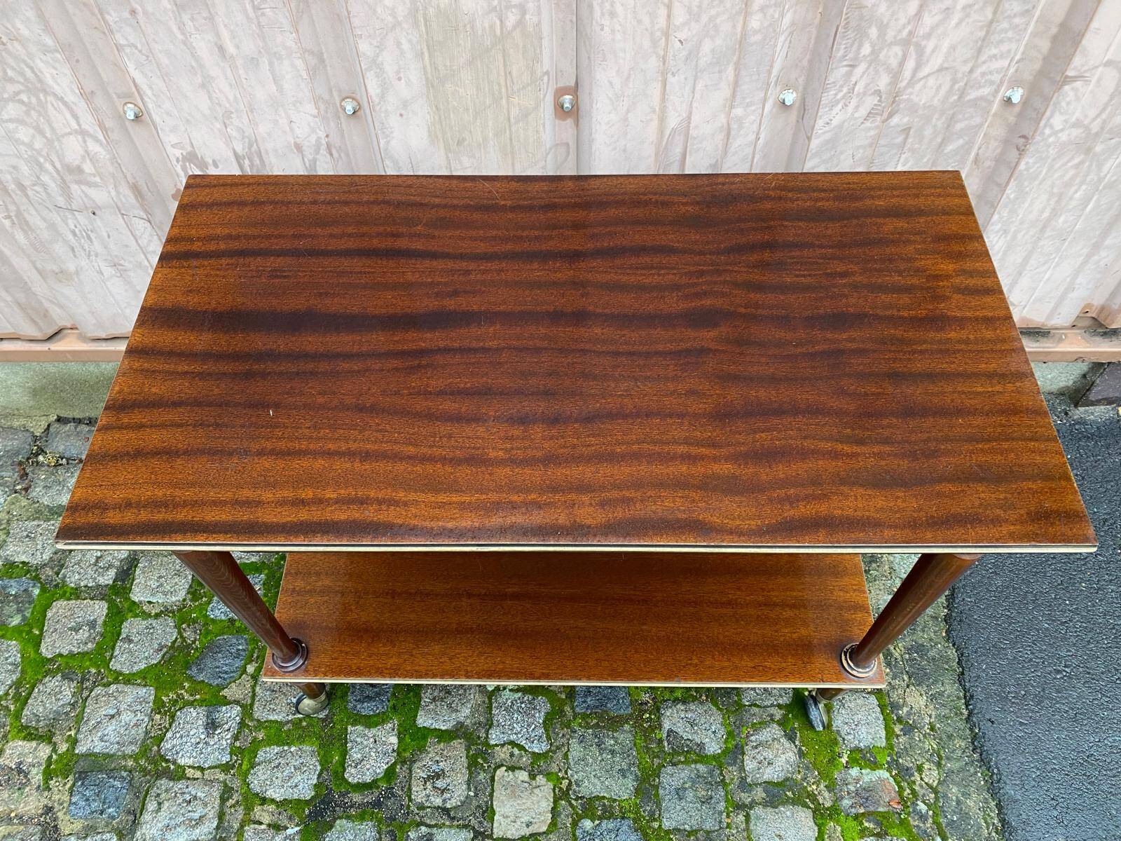2-level serving trolley in lacquered mahogany and brass 1960