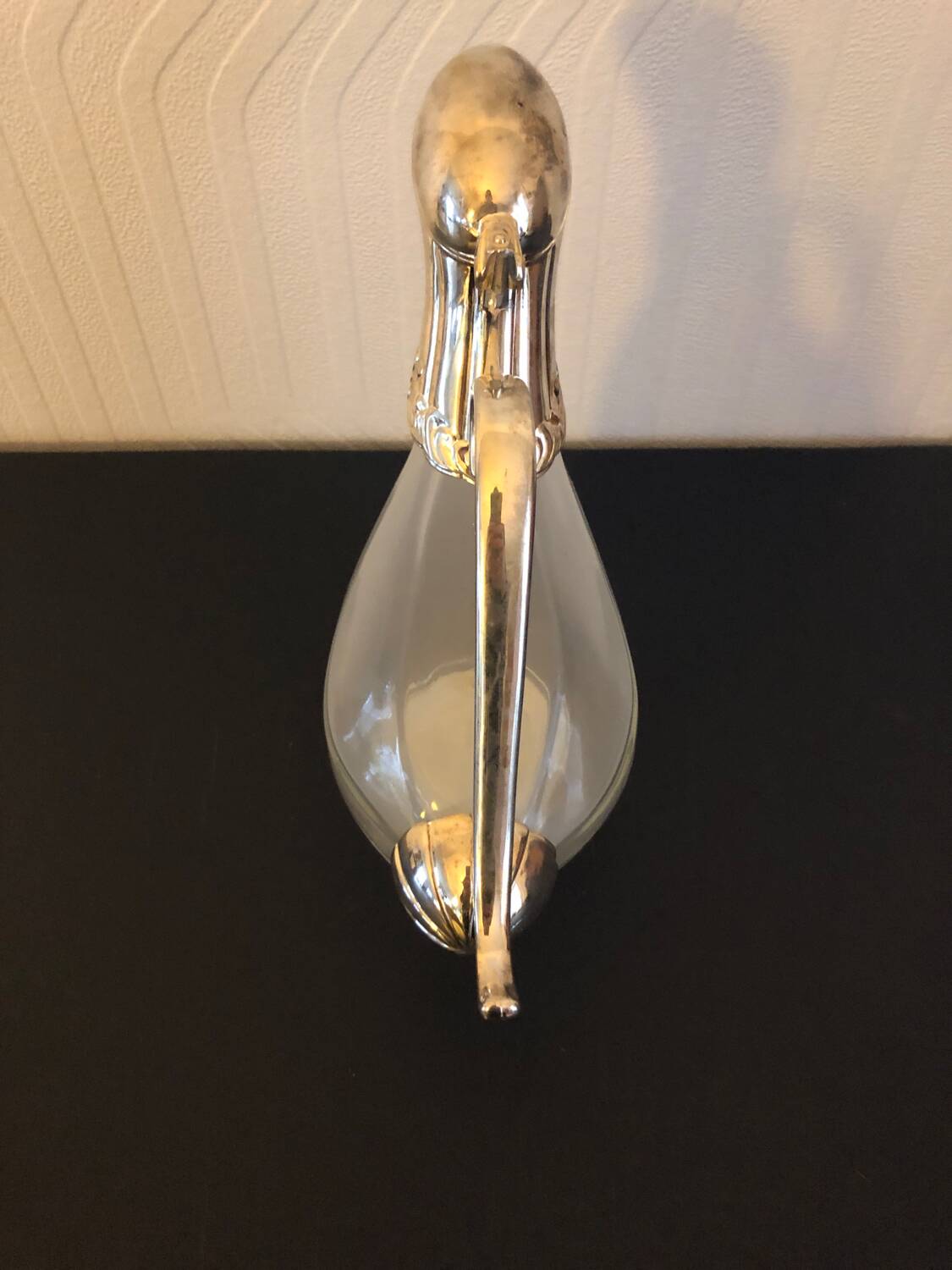 Carafe canard vintage en verre et argent