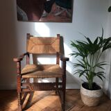 Rustic armchair solid wood and plaited straw