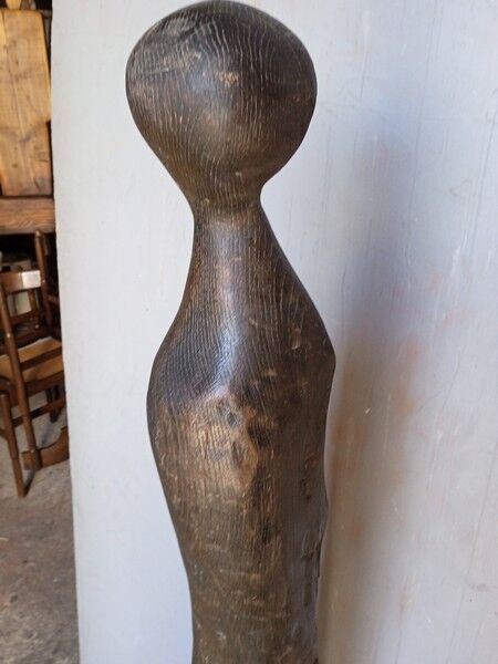 Large stylized sculpture ep 1950/60 carved wood + base