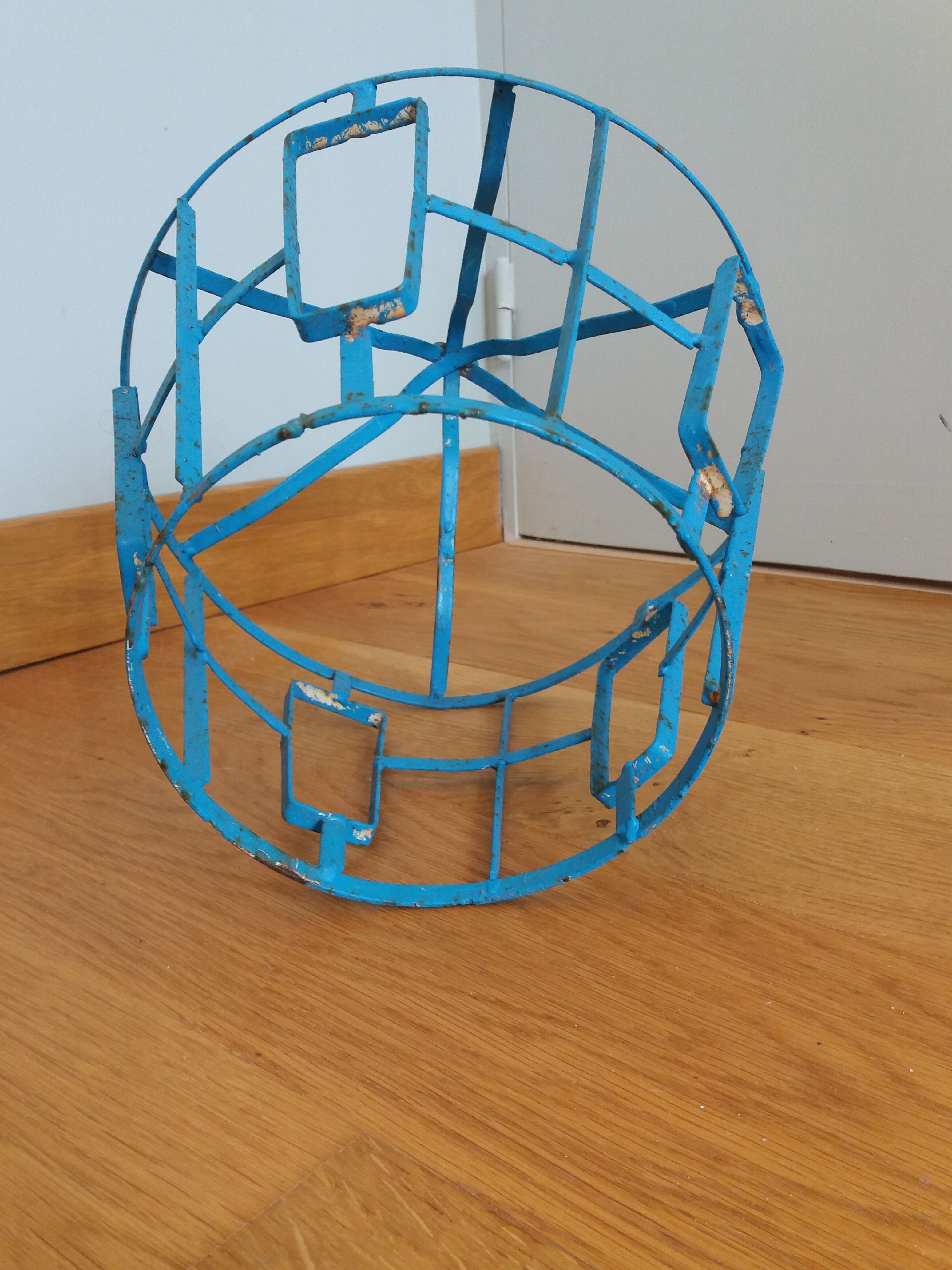 Suspension cage lamp in turquoise metal