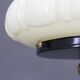 1940s restored brass table lamp with wooden base and glass shade