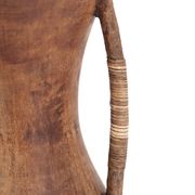 Large wooden vase, handles covered with wicker, 70s jar