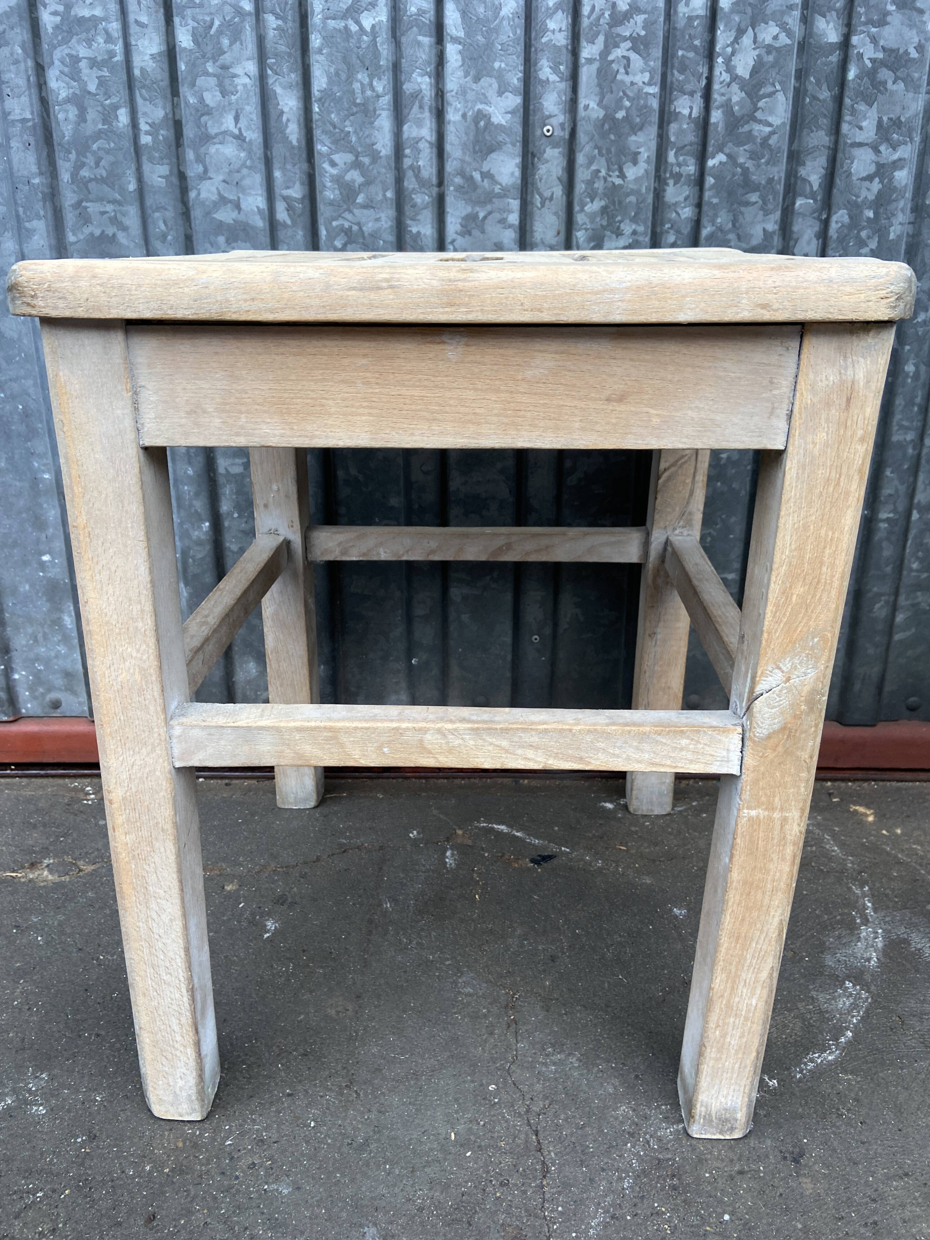 Rustic stool vintage raw natural wood 1950s