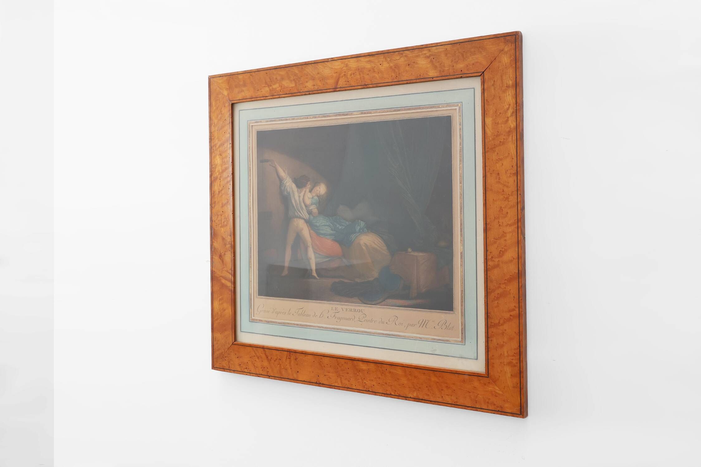 Antique Walnut Frame with Engraving “Le Verrou” by Maurice Blot, France