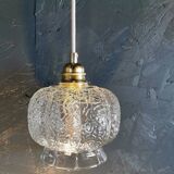 Vintage 60s hanging lamp with chiseled transparent glass