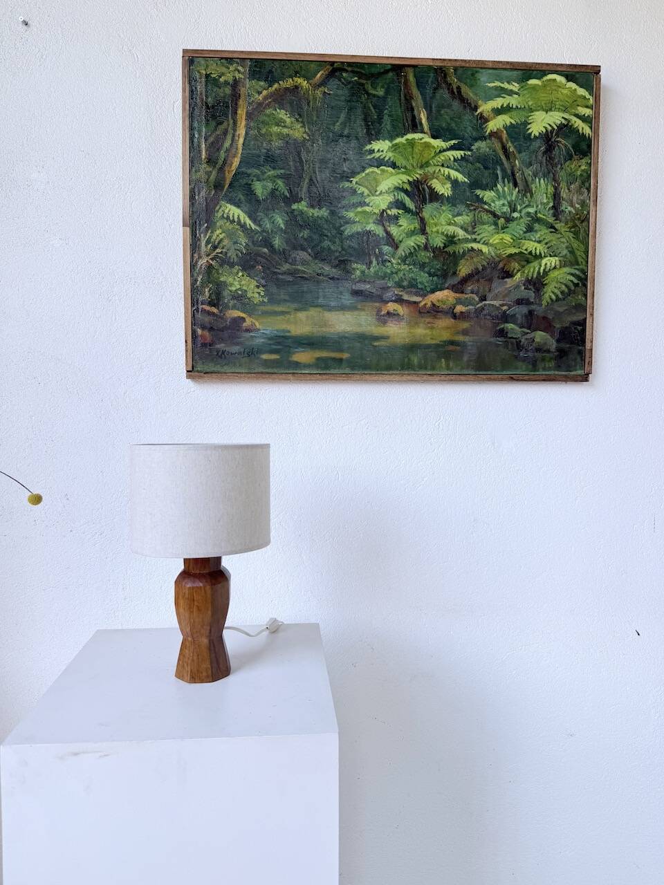 Brutalist walnut table lamp 1950