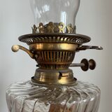 Antique french oil lamp, 19th century rouge griotte marble and patinated bronze base
