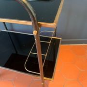 Bar service with wheels in black glass and gilded brass 50s