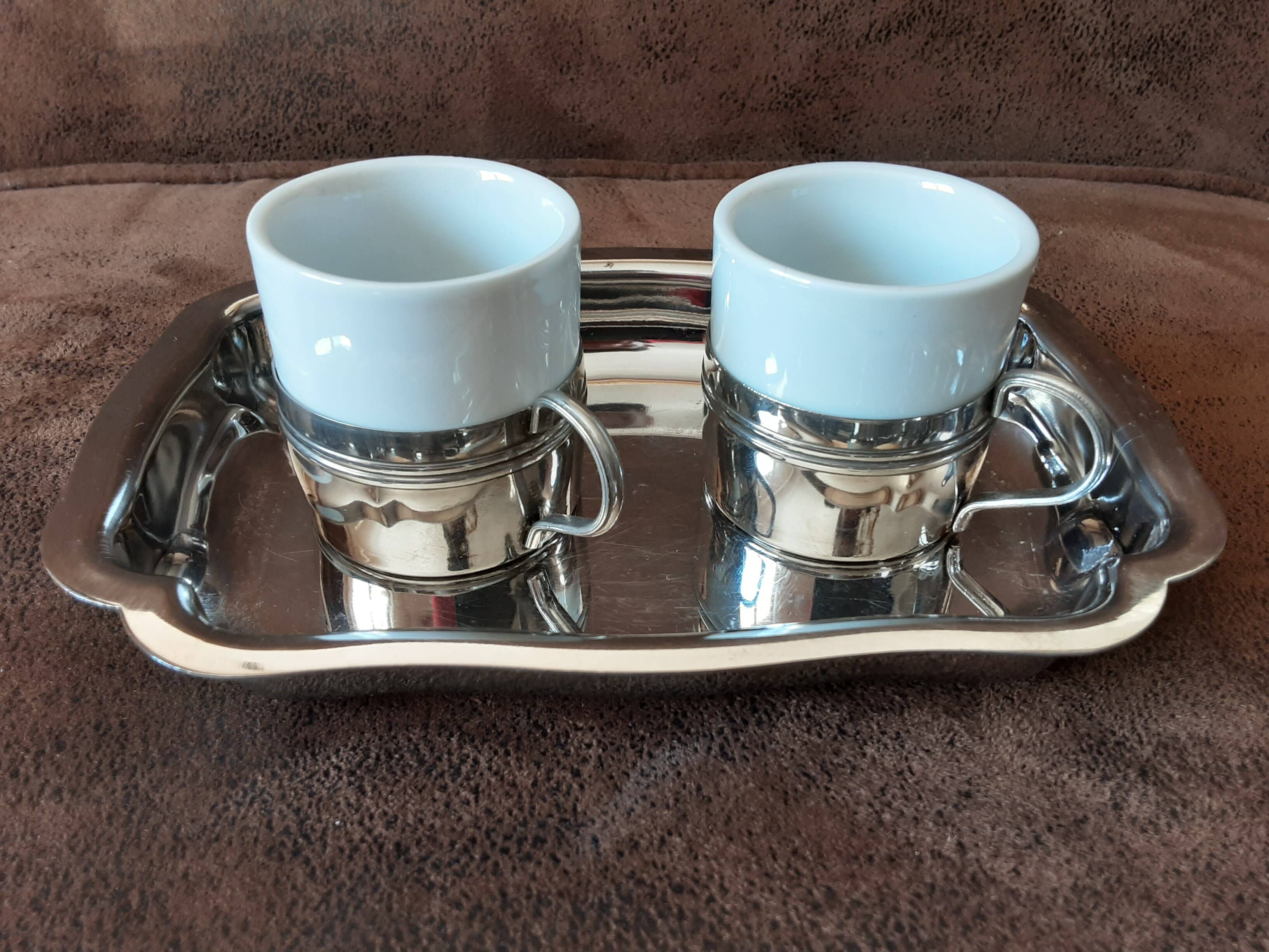 Metal egg cup set