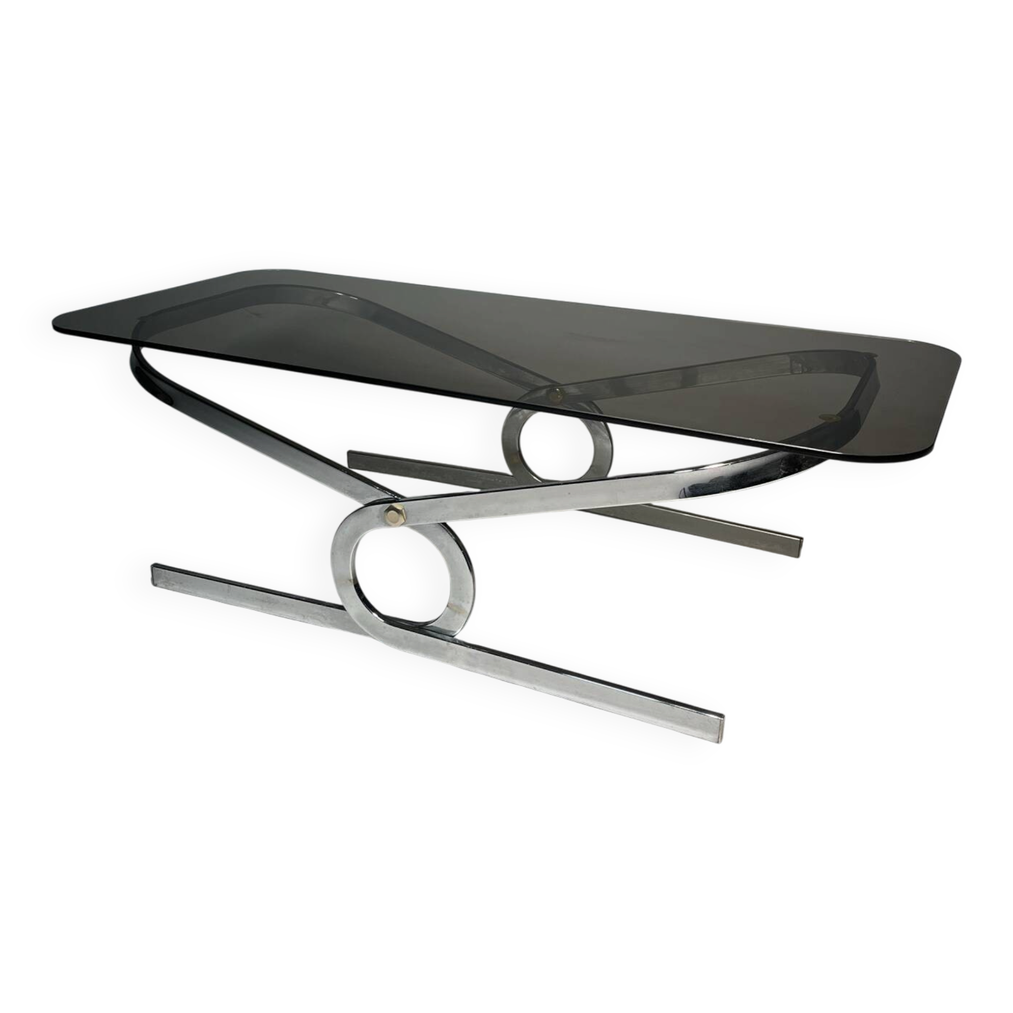 Vintage coffee table in chrome and smoked glass, 1970s.