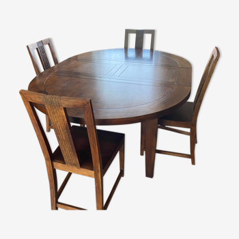 Table 6 à 8 pers + 4 chaises bois exotique Maison Coloniale
