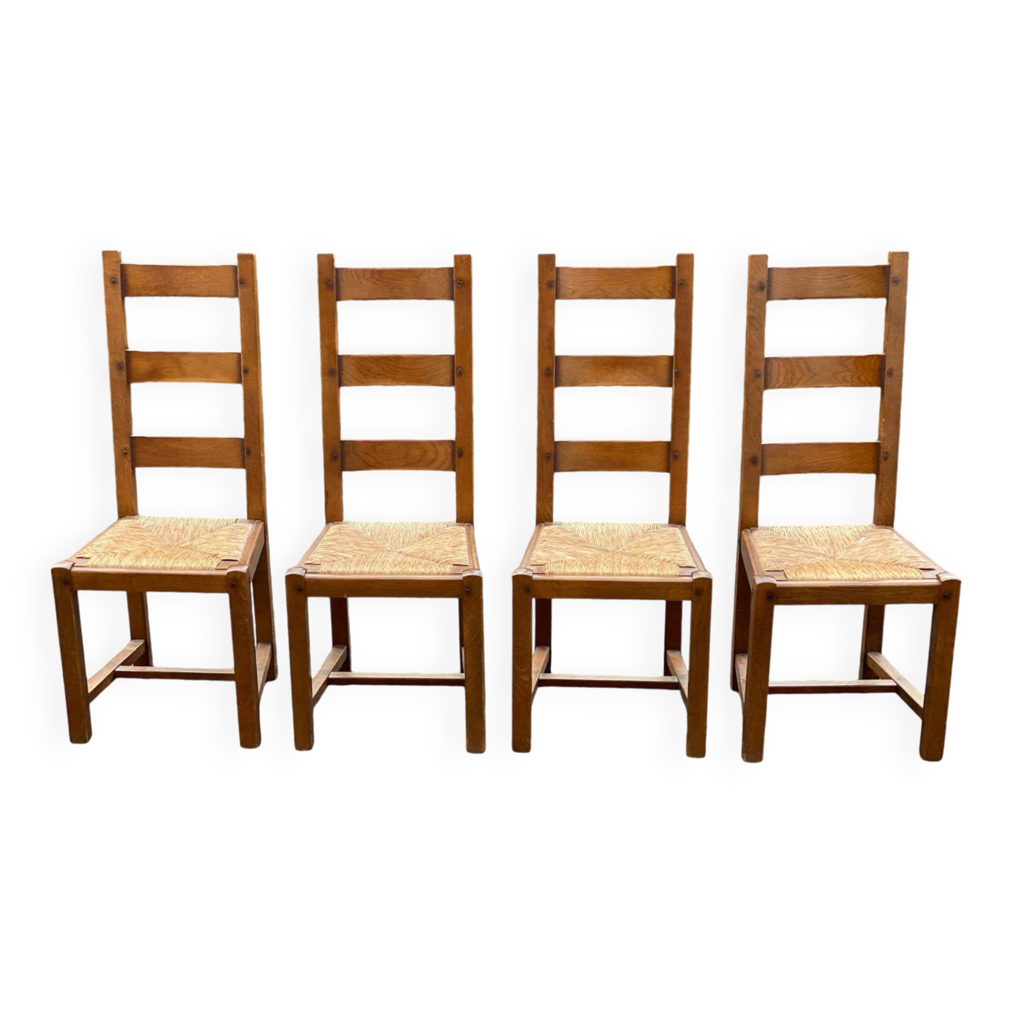 4 Vintage Farmhouse Style Solid Wood Straw Dining Chairs
