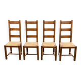 4 Vintage Farmhouse Style Solid Wood Straw Dining Chairs