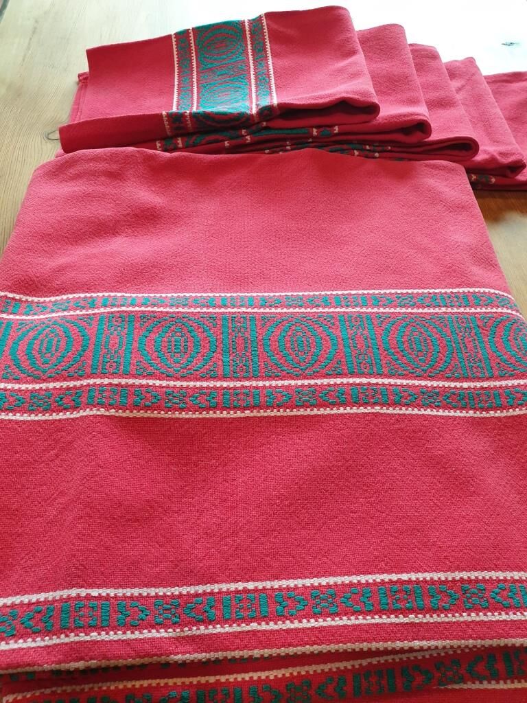 Vintage Basque tablecloth vermilion 170X140 and 5 towels