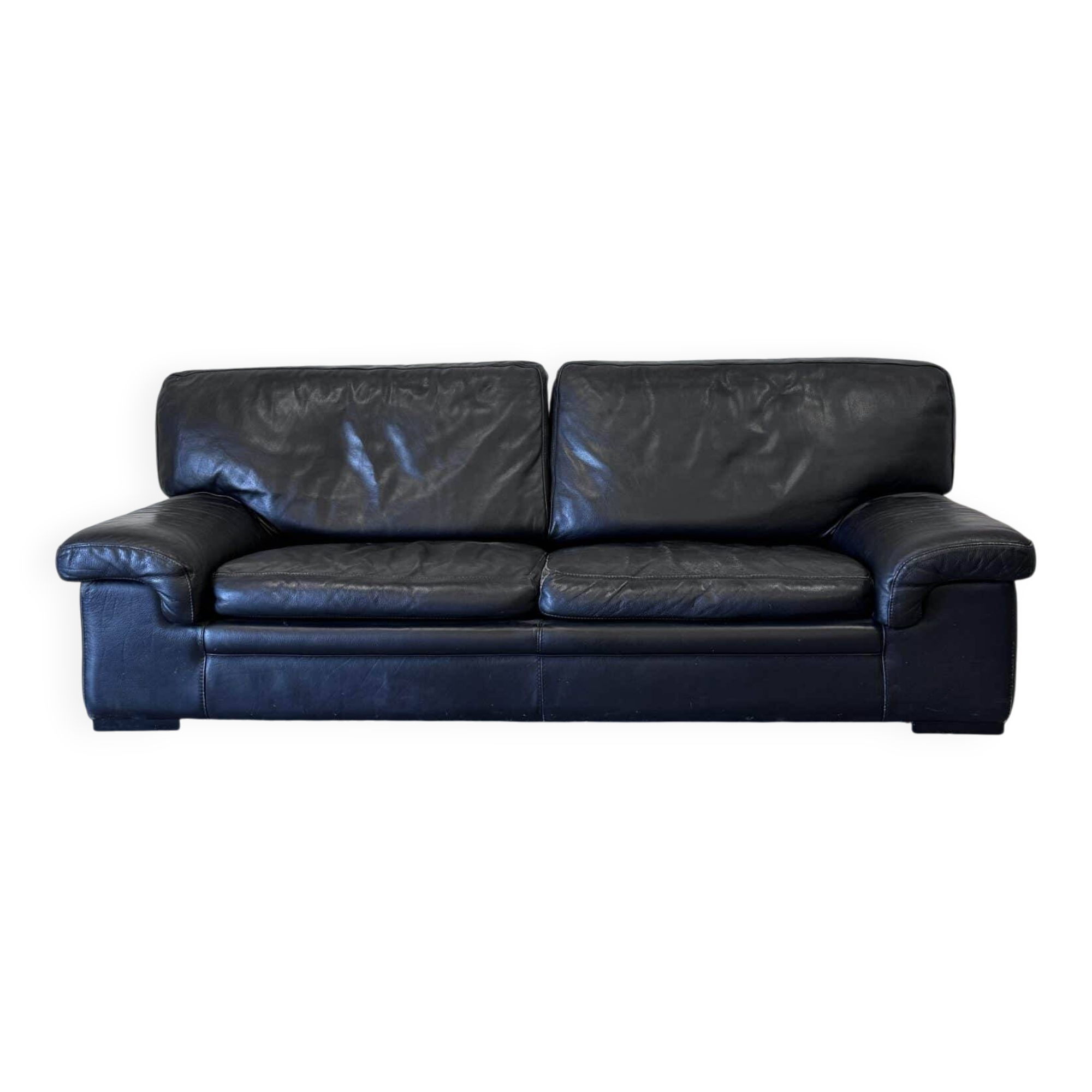 Vintage Roche Bobois sofa – Soleil Noir model – patinated black leather – 3-seater
