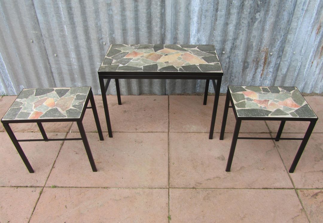 Brutalist Flag Stone nesting Tables, set of 3