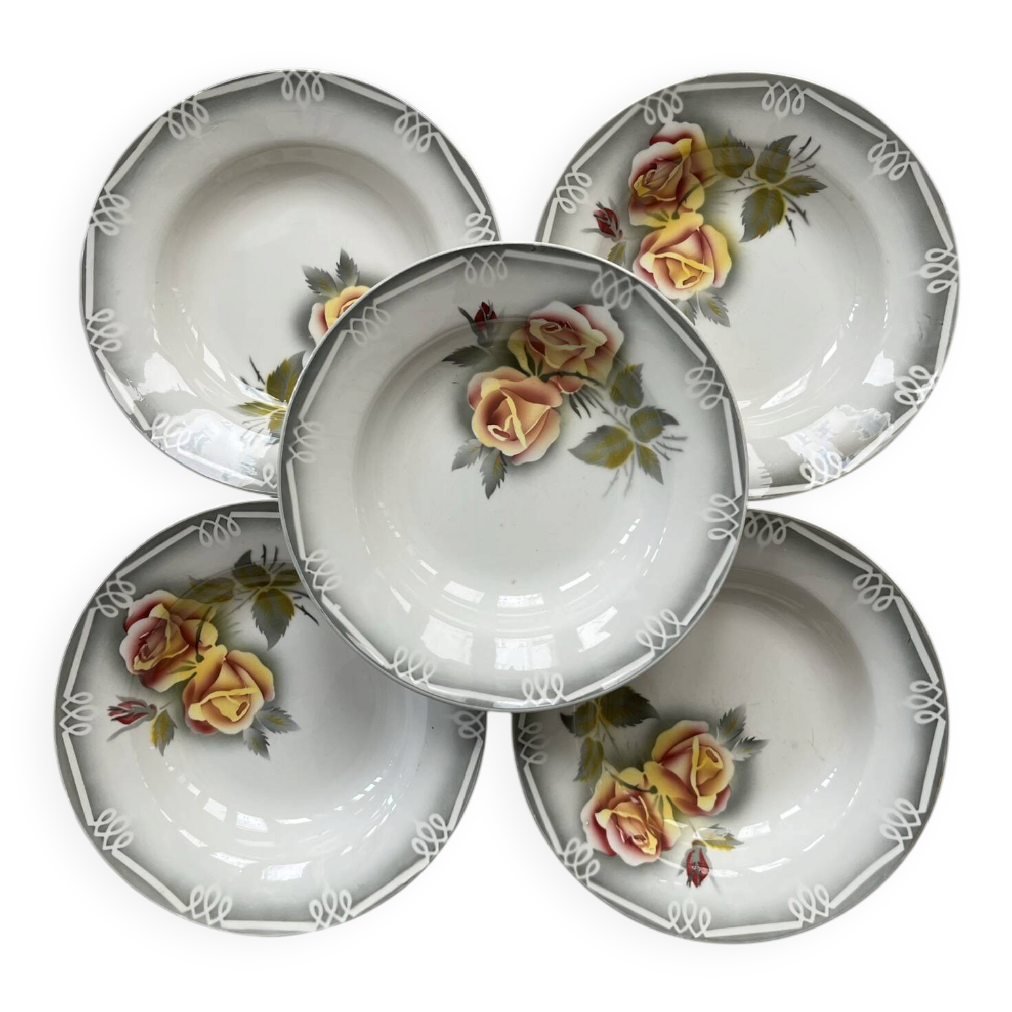 Set of 5 "Odile" plates Digoin Sarreguemines
