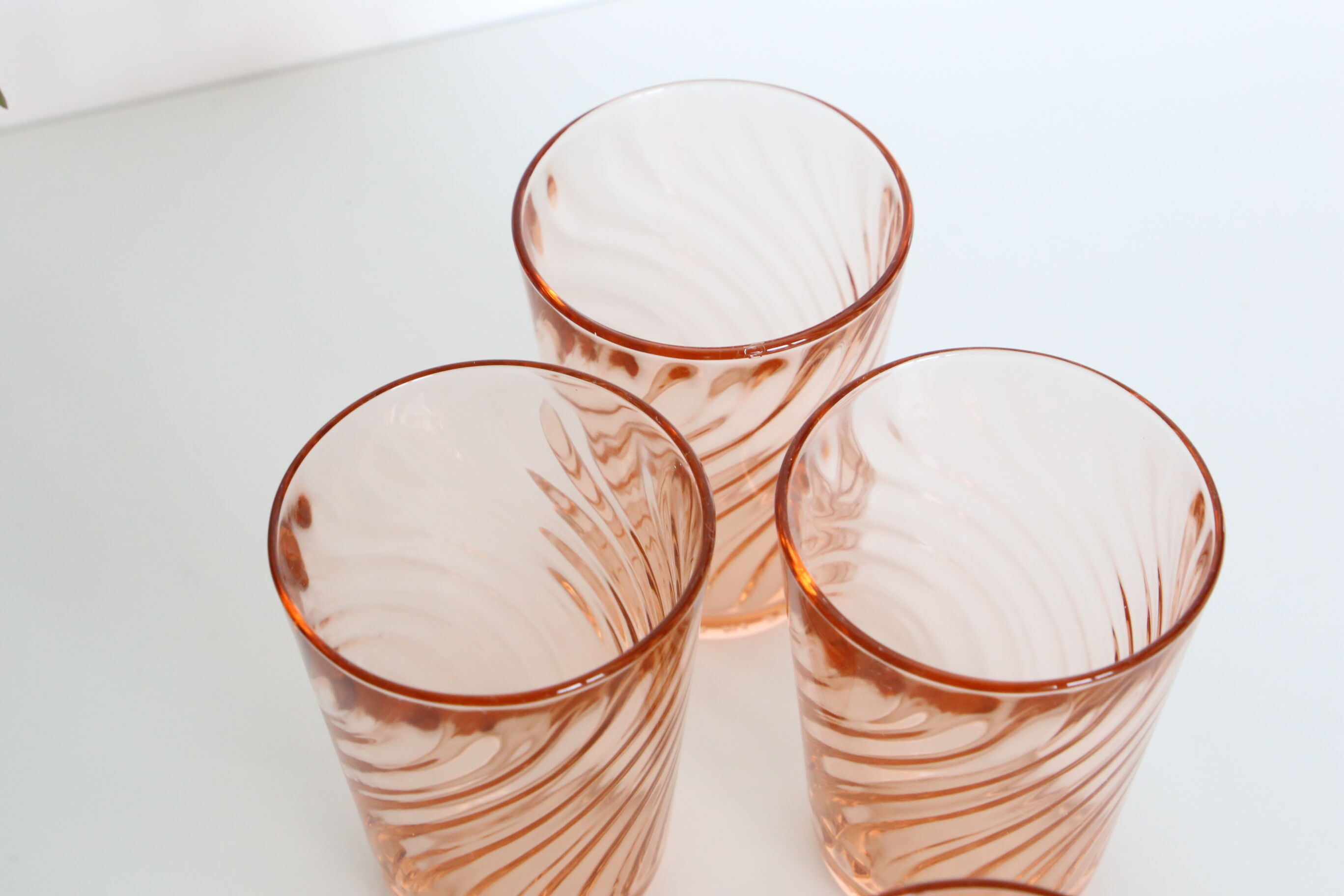 Pink glass water glass, lot of 9, French vintage