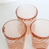 Pink glass water glass, lot of 9, French vintage