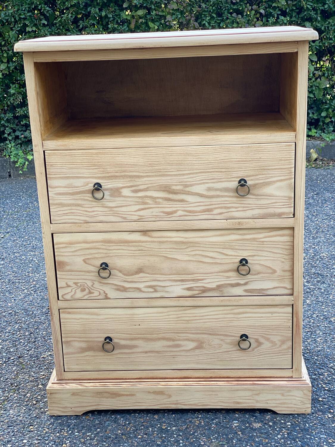 Louis Philippe chest of drawers with 3 drawers renovated in raw solid wood