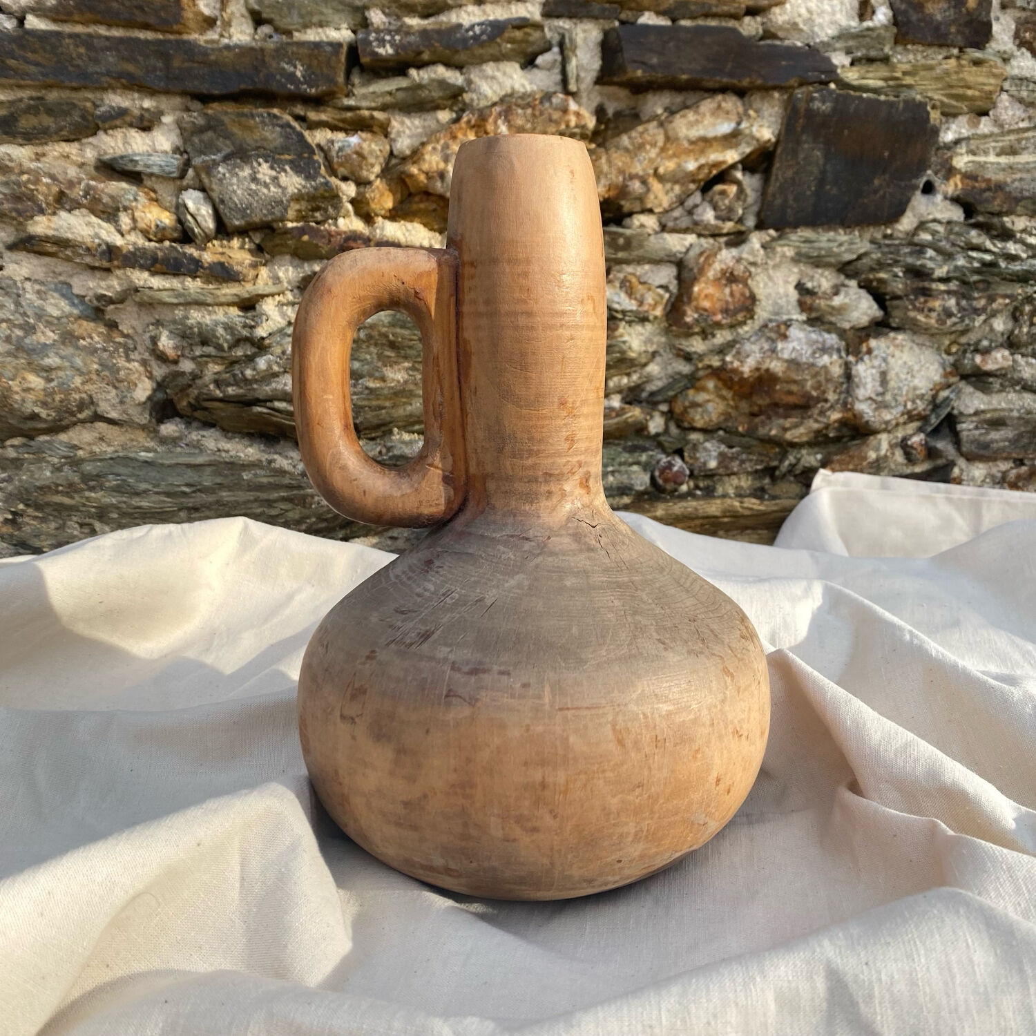 Wooden vase, brutalist, wabi-sabi, vintage craftsmanship.