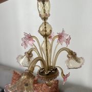 Murano glass chandelier Venetian flowers, circa 1950/1970 pink yellow